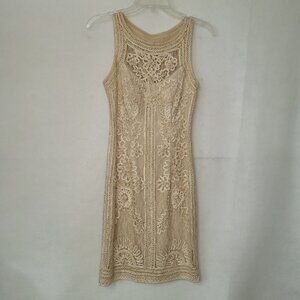 Sue Wong‎ Nocturne Dress Womens 2 Ivory Lace Embroidered Sheath Cocktail Wedding